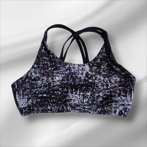 Asics Black and Purple Patterned Strappy Sports Bra